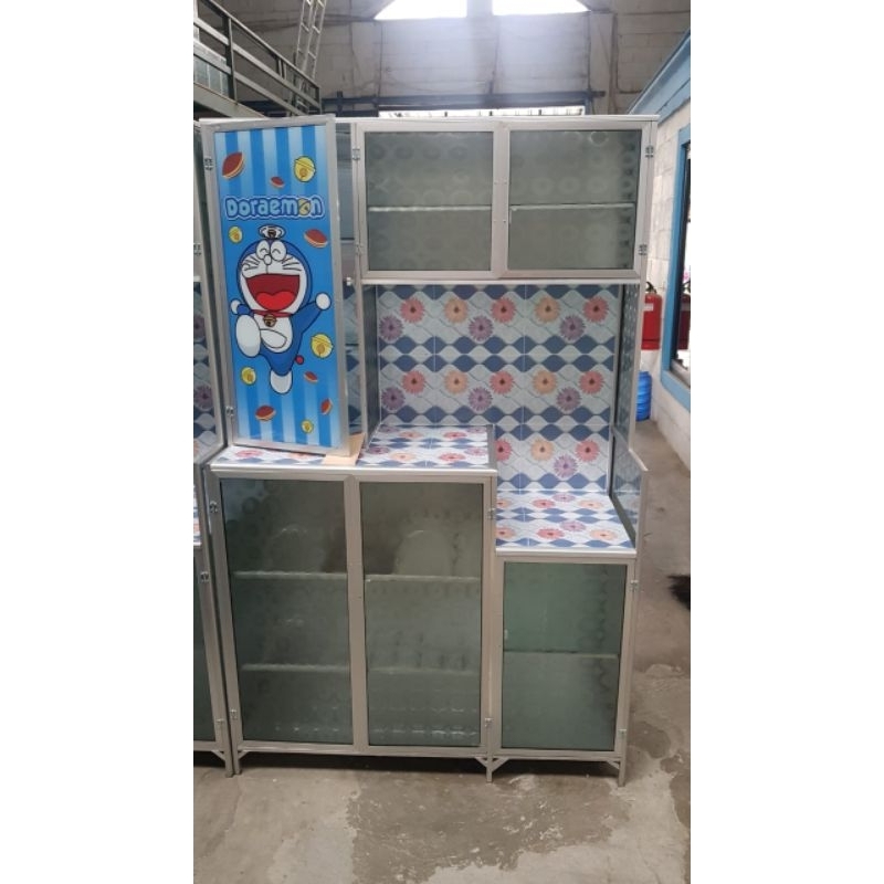 Rak Piring 2 pintu doraemon 3 pintu doraemon MAGIC COM Alumunium Kaca (Khusus Bandung).