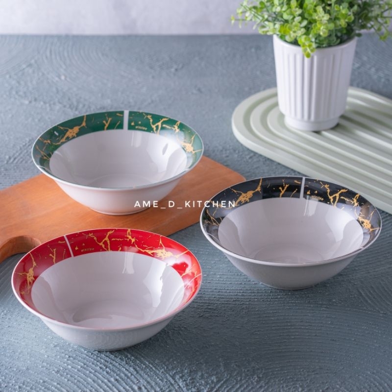 Mangkok bijian keramik 7" motif marble emas