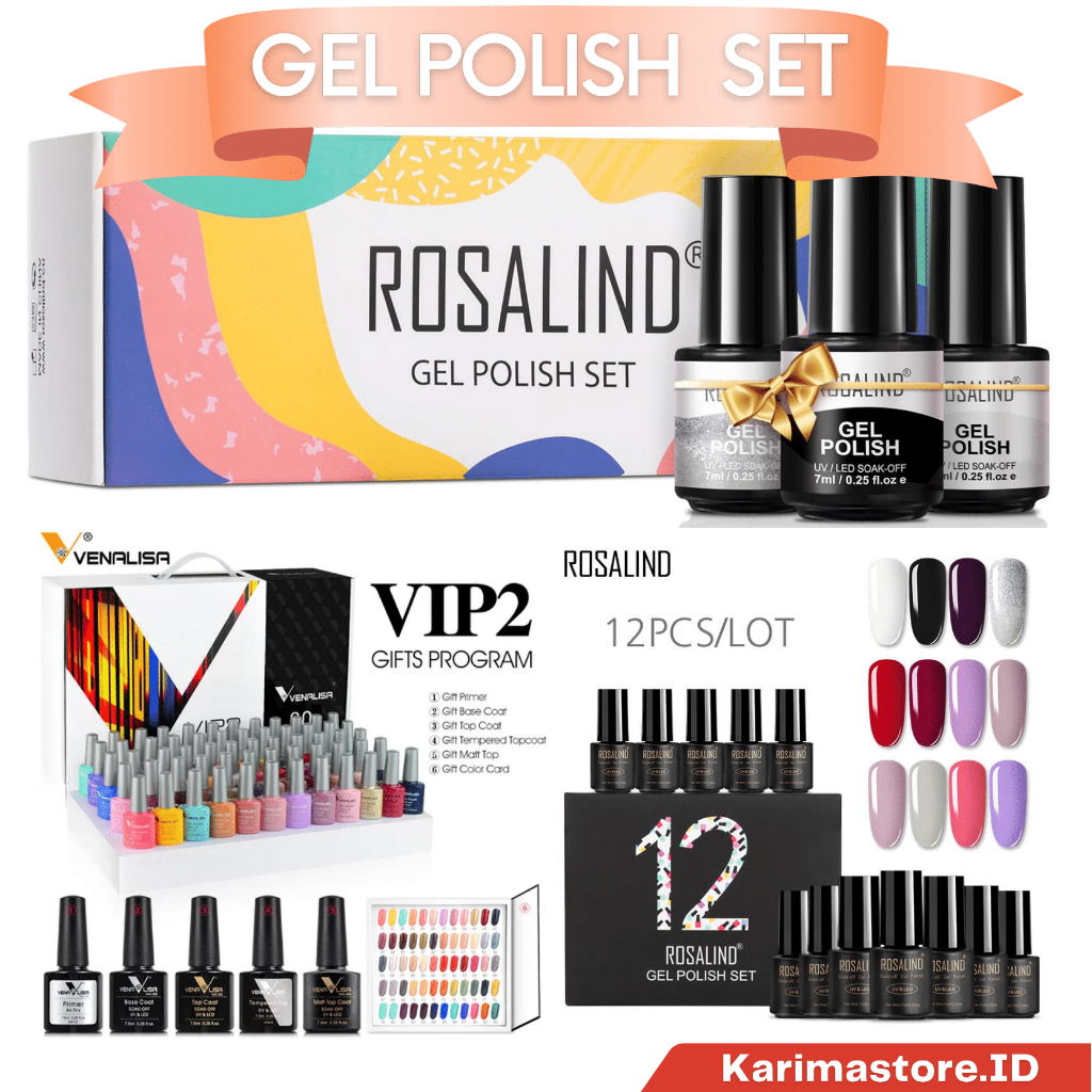 [Original] 1 PAKET KUTEK GEL /SET Rosalind, Venalisa Set 12, 24, 60 Colors 1 paket Kutek Gel UV Nail Polish Polish Kuteks Cat Warna/kutek warna lengkap/Rosalind Gel Polish