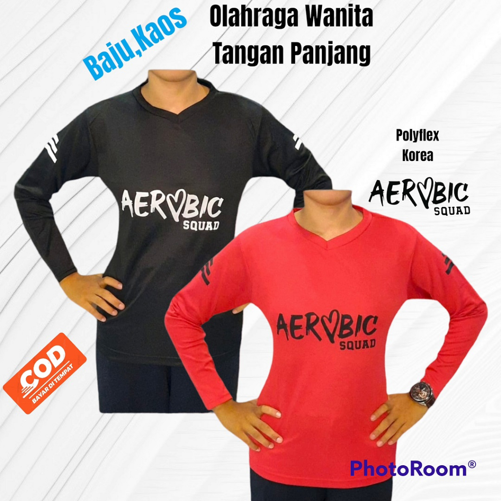 Baju olahraga lengan panjang wanita kaos senam aerobic gym joging lari voli