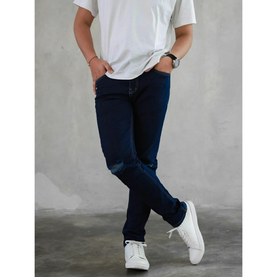 celana jeans sobek pria / jeans sobek lutut / jeans pria sobek / jeans sobek dengkul / jeans pria sobek slimfit