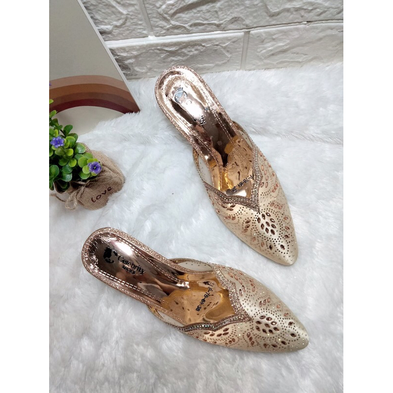 Selop Wanita Pesta Terbaru Hak Kaca Mewah kekinian Celebrity Slp 78-68-38