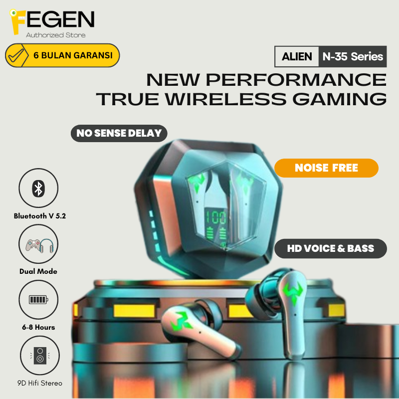 FEGEN TWS Alien N35 Gaming No Delay With Noise Reduction Bluetooth 5.2 TWS Sports Outdoor Earphone H