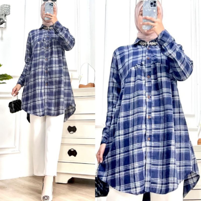 TUNIK KOTAK OVERZISE FLANEL IMPORT/TUNIK IMPORT FLANEL