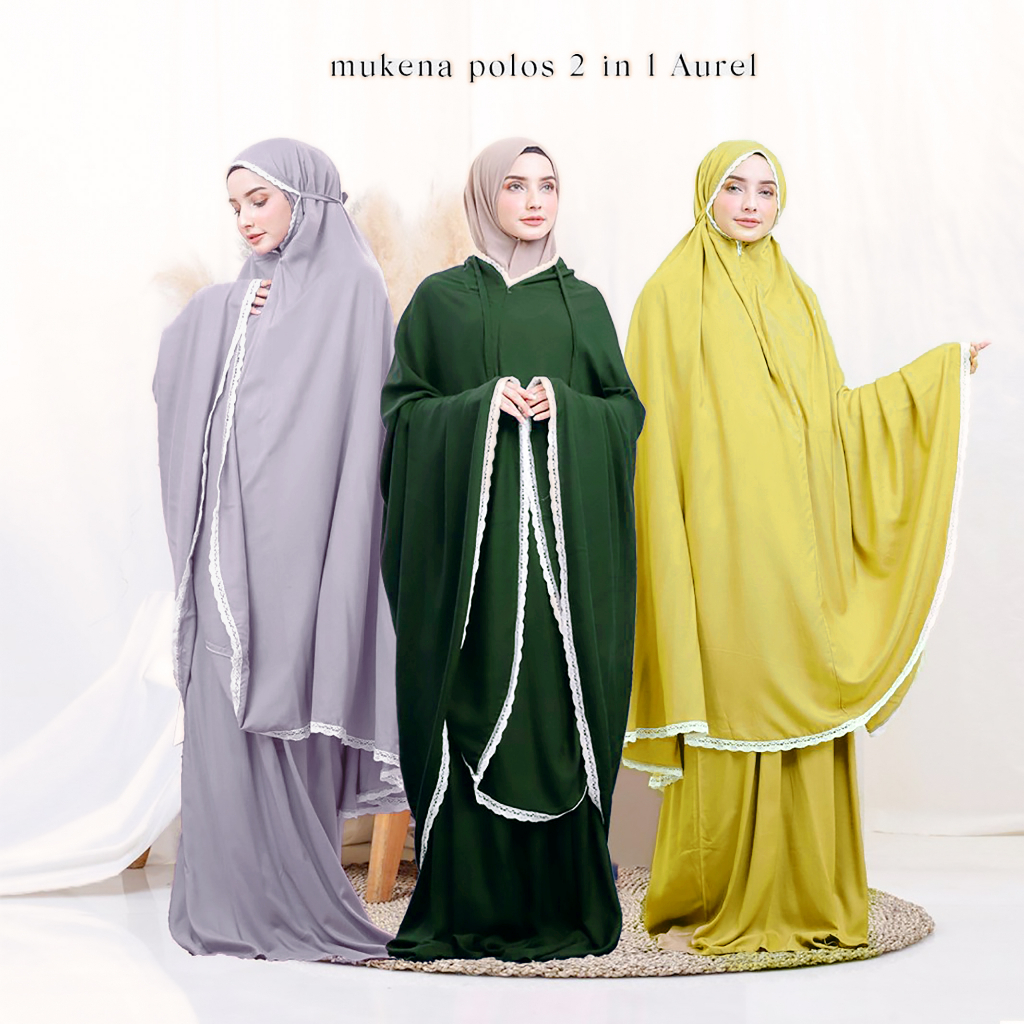 Mukena AUREL 2 in 1 RETSLETING bahan RAYON polos adem berkualitas PREMIUM ukuran JUMBO Dewasa Traveling  katun Grosir