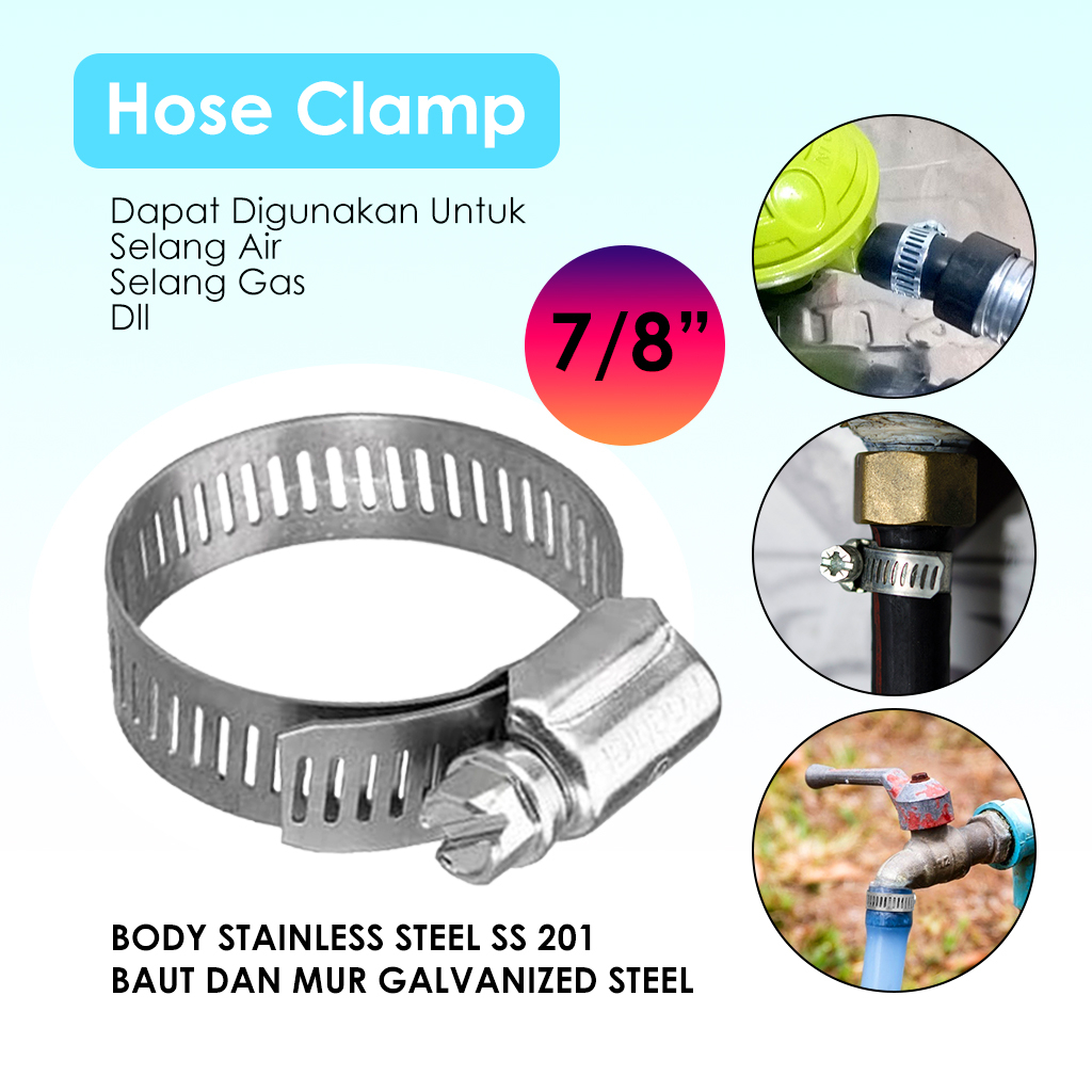 Klem Selang Kompor Gas/Air 7/8&quot; inch ( 12-23 mm ) - Klem Selang Stainless Hose Clamp Selang air Kompor Gas Ukuran 7/8 Inchi - Pengunci Selang Cincin Besi Gas LPG Regulator - Ring Pengikat Selang