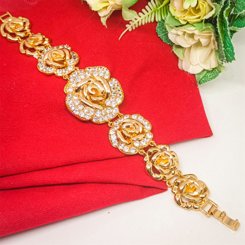 Fashion Xuping Gelang Kendari Wanita Perhiasan Dubai Lapis Emas 24K Rosegold Permata anti karat Gelang Tangan Bracelet