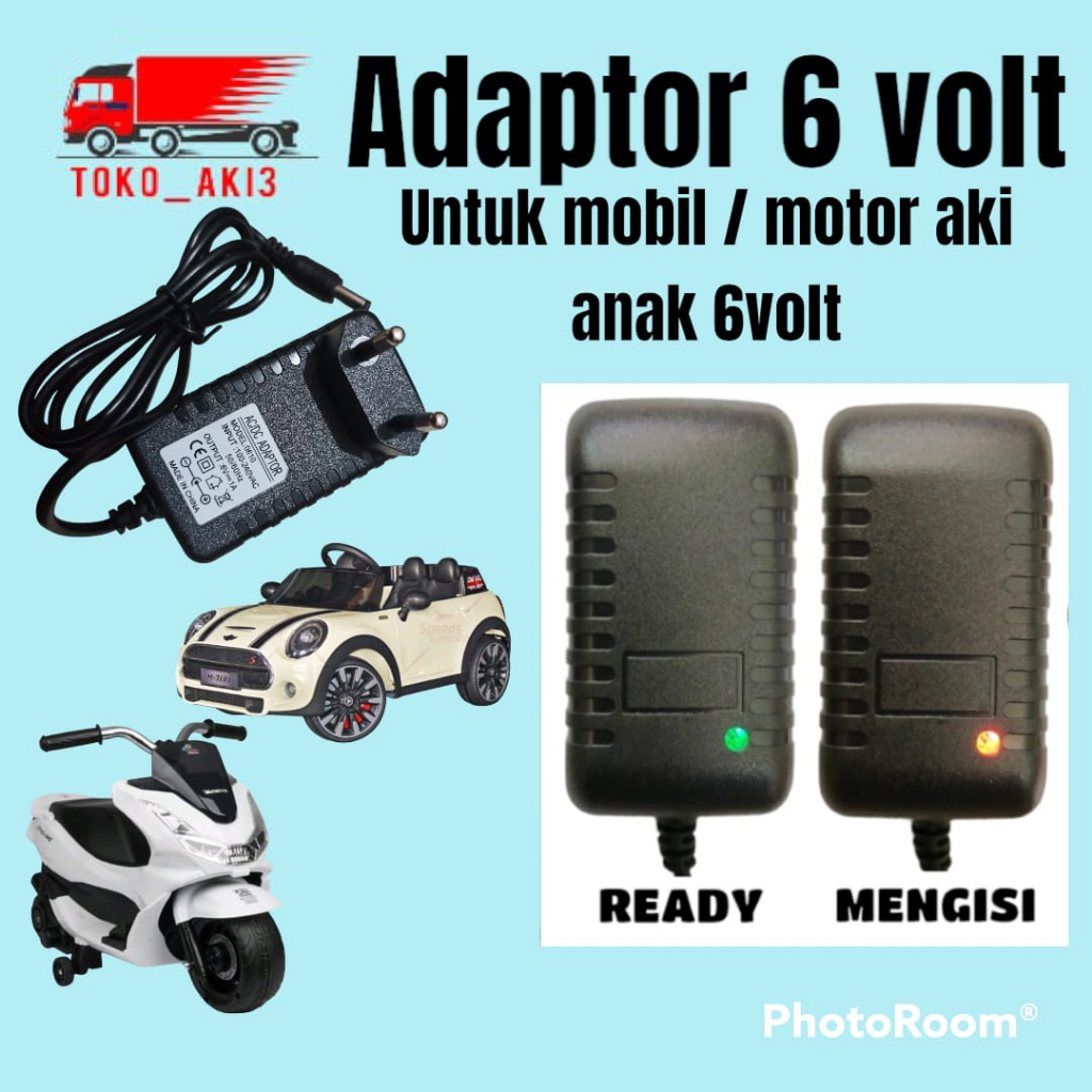 ORIGINAL ADAPTOR MAINAN MOBIL AKI 6 VOLT CASSAN CHARGER INDIKATOR LED 6V 1A JEEP CHARGE AUTO WHEELER