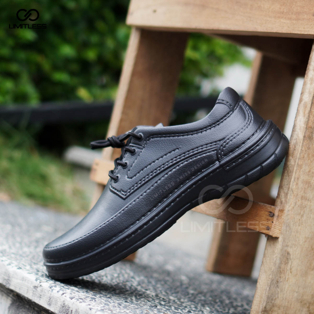 Sepatu Cowok Fantofel Kantor Sepatu Kerja Pria CRUZZ Pantofel Formal Full Black Premium Terbaru Tali