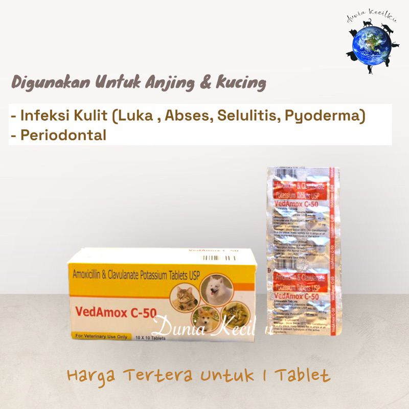 VedAmox C-50 Tablet (1 TABLET) Atasi Infeksi Kulit, Pyoderma, Bakteri, Abses, Periodontal