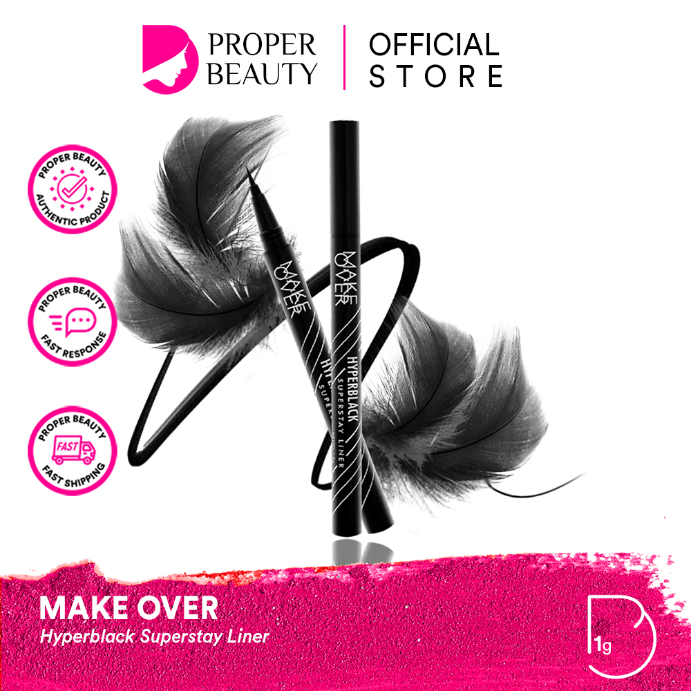 MAKE OVER Hyperblack Superstay Liner Indonesia / Eyeliner 1g / Waterproof Smudgeproof Intense Color Flexible Brush Tip / Anti Air Tahan Lama / Variasi Warna Black Hitam / Makeup Cosmetic Eye Make Up Kosmetik Kelopak Mata Alis / Makeover Hyper Black Series