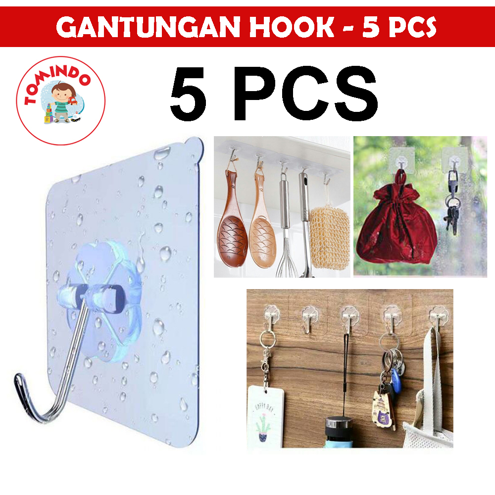 5 PCS Gantungan Hook Transparan Tempel Dinding Tembok Super Kuat | Gantungan Baju Tas Kunci Serbagun