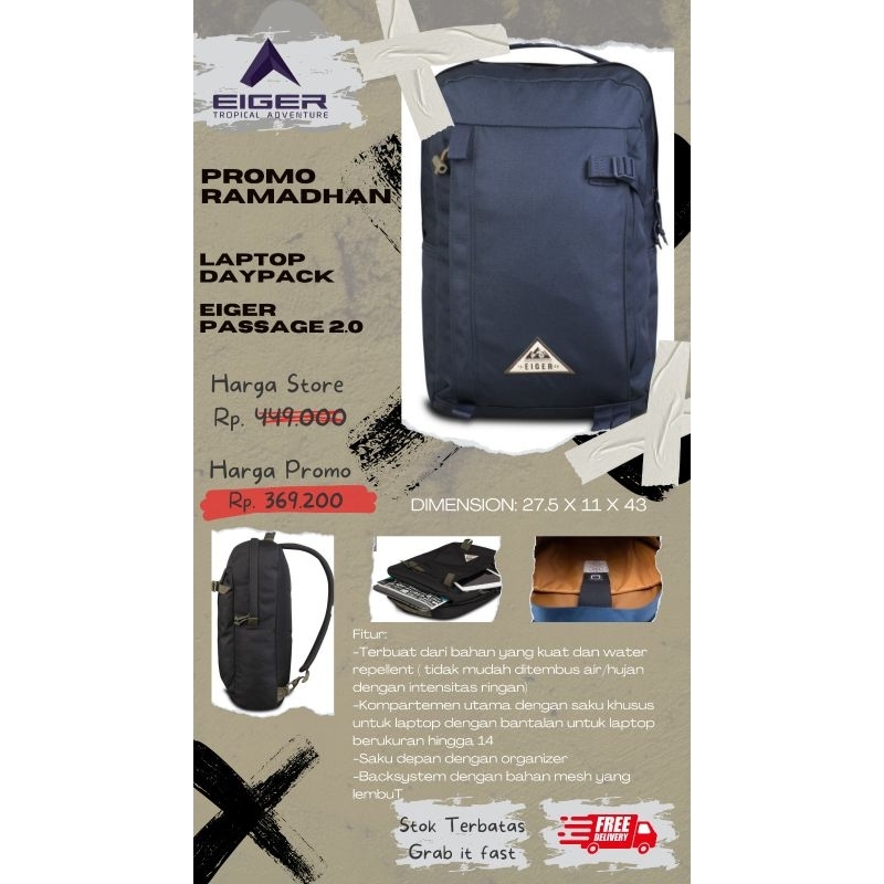 Tas Eiger Passage 2.0 15L Ransel Laptop Daypack ORIGINAL