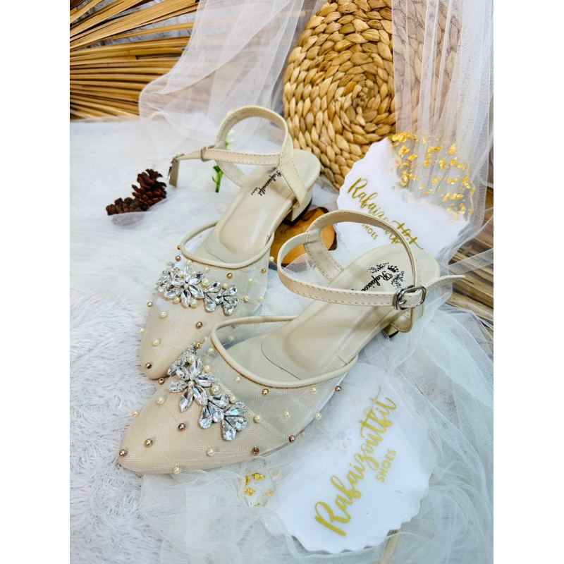 sepatu wedding dhanda cream tali 3cm tahu