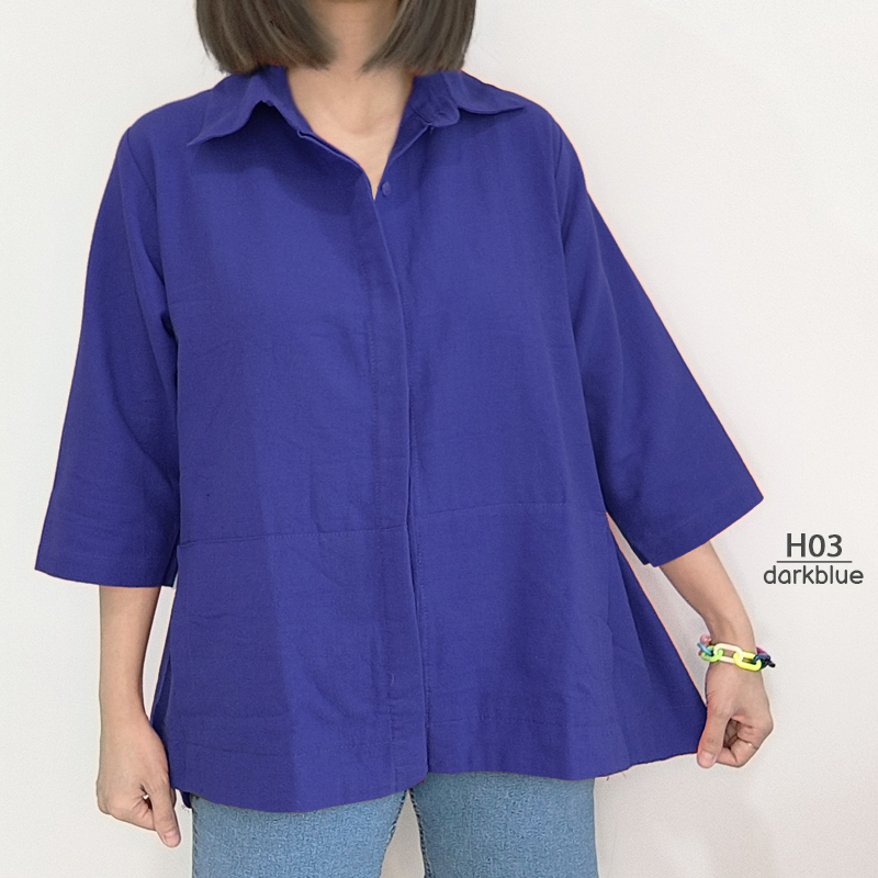 ARENA - Atasan Wanita Polos / Kemeja Linen A-line Lengan 3/4