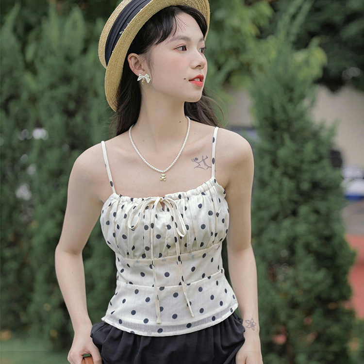 MOOGU ♡ Kamisol chiffon camisoles wanita korea polkadot / cherry print rompi
