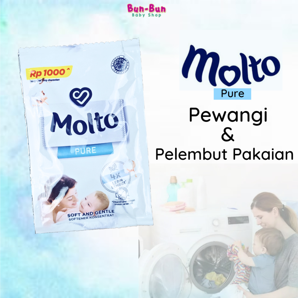 MOLTO Pure Baby 100ml Soft And Gentle Softener Konsentrat Pewangi Pelembut Pakaian Newborn Kemasan Sachet Perlengkapan Bayi Baru Lahir Peralatan New Born Perawatan Baju Perabotan Rumah Tangga Laundry Bunbunbabyshop