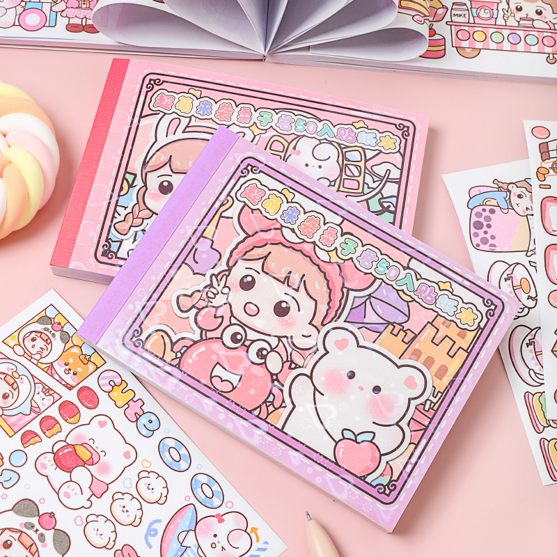 

50 lembar/set Buku stiker aesthetic kartun lucu Kawaii sticker karakter imut motif korea untuk dekorasi buku catatan kertas jurnal diary scrapbook craft DIY Sticker book cute girl