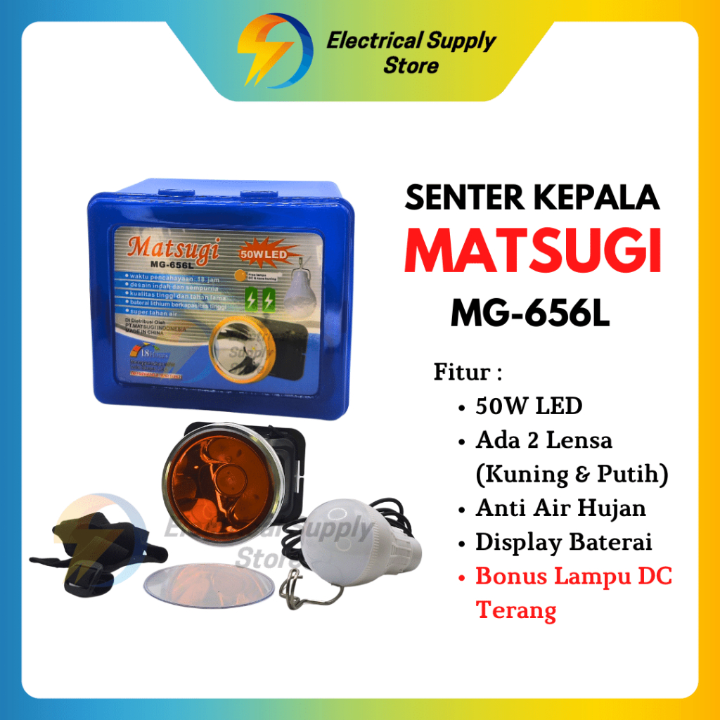 SENTER KEPALA 50W MATSUGI MG-656L | DUA LENSA | TAHAN AIR | FREE LAMPU DC