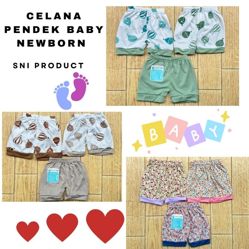 Celana Pendek Bayi Motif Newborn per 3pcs SNI