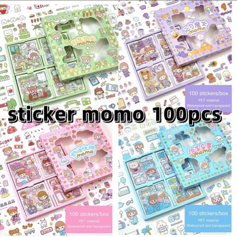 100 Lembar Stiker MOMO Anti Air Korea Lucu - Sticker Waterproof PVC Dekorasi Botol Minum HP Laptop 2D Aesthetic