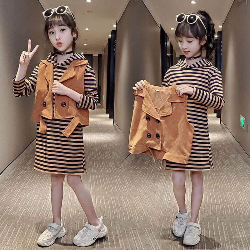 Dress Anak Perempuan PREMIUM Dengan Rompi Super Fashion