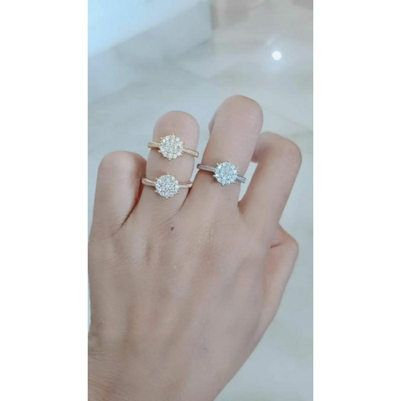 cincin cor bulat di*r mp+mata samping/perak asli silver 925 lapis emas/perhiasan fashion wanita terbaru