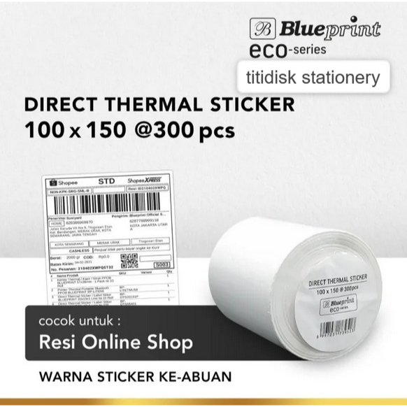 

Label Direct Thermal Sticker Blueprint 100x150mm ECO Cocok untuk resi online shop (isi 300 lembar)