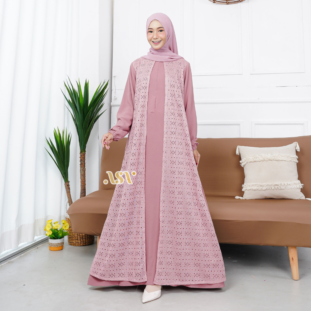 STANDAR-BIGSIZE | Azalea Gamis Brocade (Brokat/Broklat) Longdress Maxi Dress Lebaran/Kondangan Ready Jumbo Size M L XL XXL LD 94 100 110 120 Bahan Airflow Crinkle Original ALSAVA