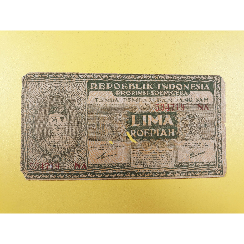 Uang Kuno Indonesia Orida 5 Roepiah Emisi Pematang Siantar 1947 G (Good)