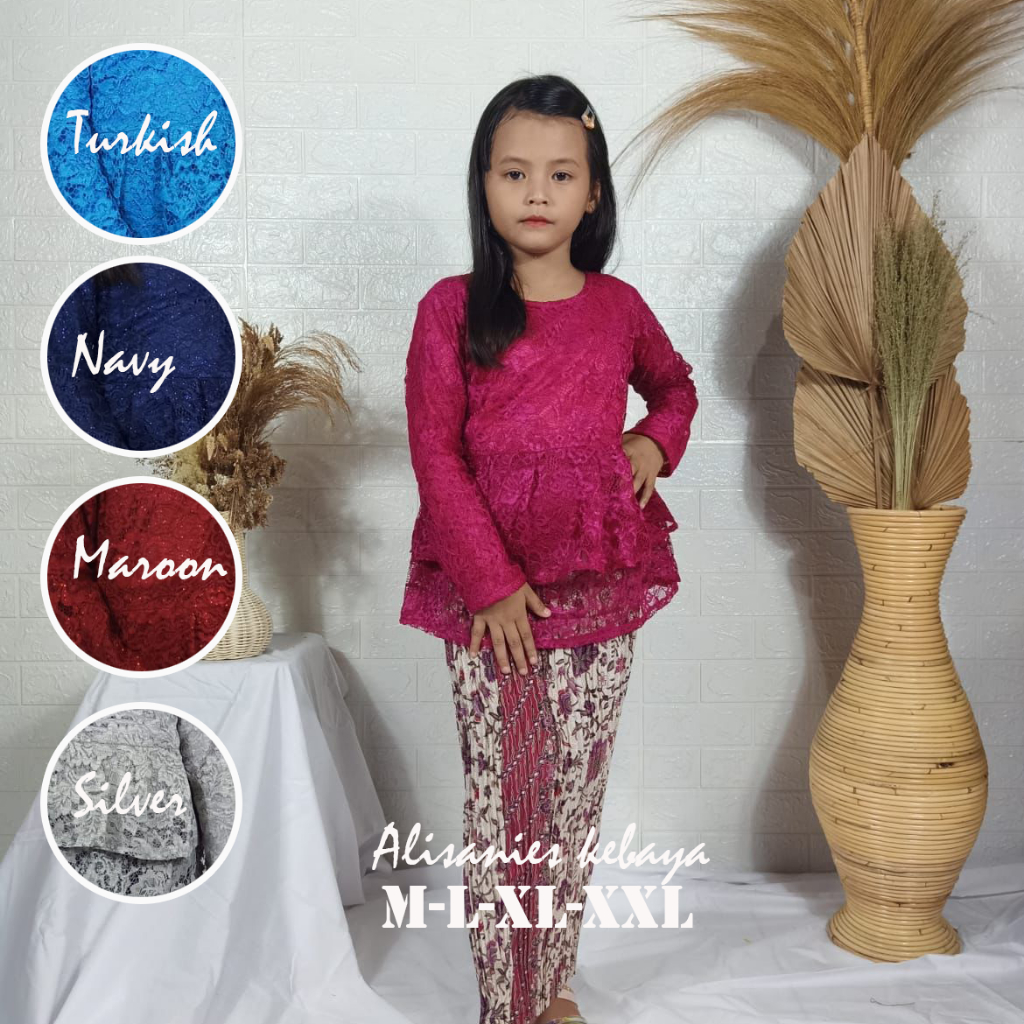 Setelan Baju Kebaya Brukat Set Kabaya Brokat Anak Perempuan Usia 3 - 12 Tahun Untuk Kartini Wisuda K
