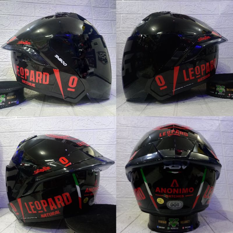HELM HALF FACE RSV SV300 SOLID BLACK LEOPARD PAKET GANTENG