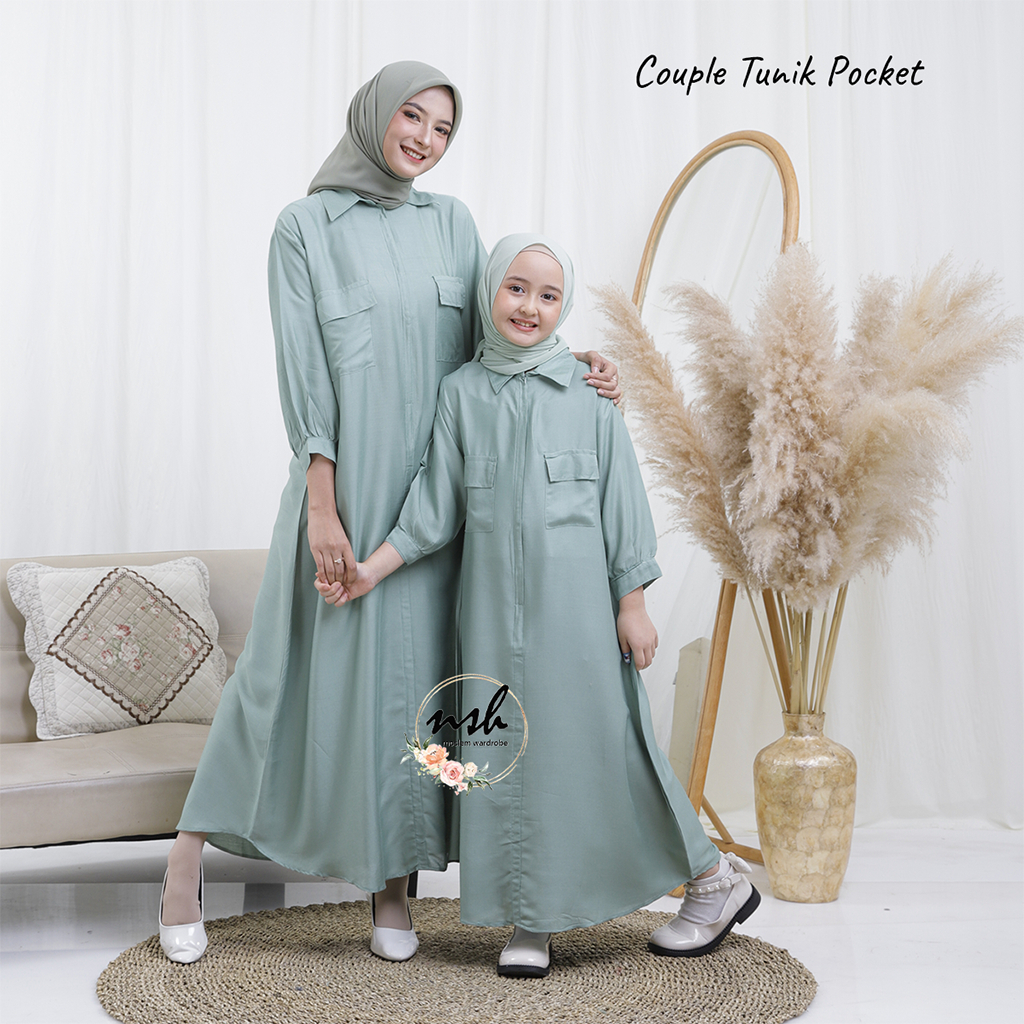 [𝓷𝓼𝓱]  Baju Couple Ibu dan Anak POCKET TUNIK | Couple Ibu dan Anak | Couple Ibu dan Anak Tunik Kerah