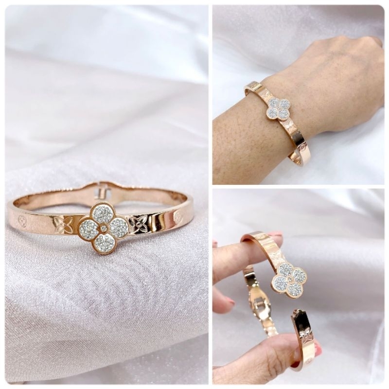 Gelang Titanium asli Rosegold motif eLv Premium Quality Anti karat anti alergi Stainless steel branded band G717