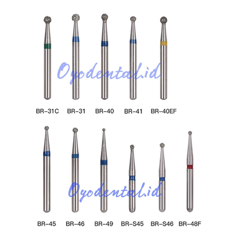Dental Diamond Bur Preprasi Round High Speed