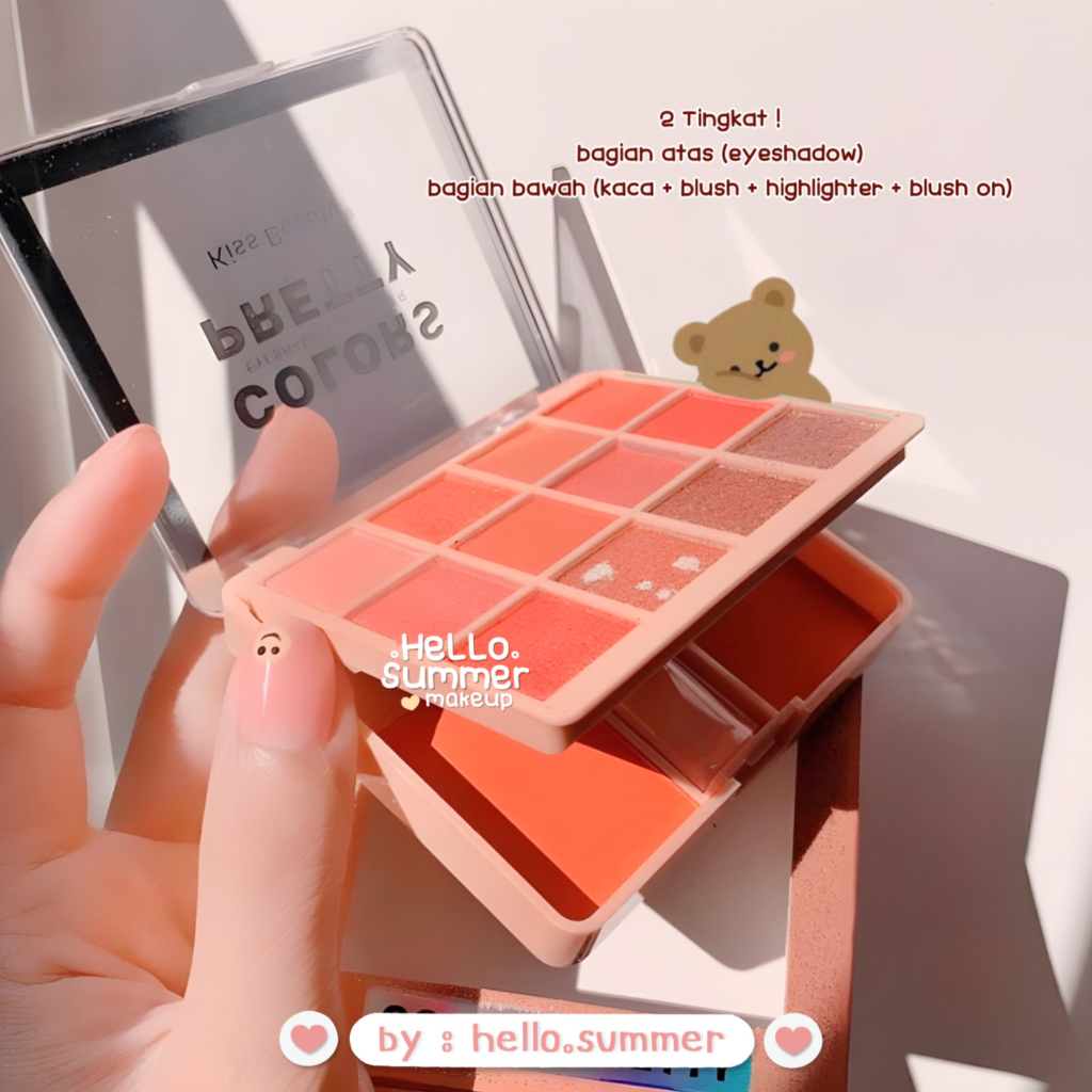 QUEEN PRETTY COLOR Eyeshadow Blush Highlighter Palette Pigmented Kiss Beauty