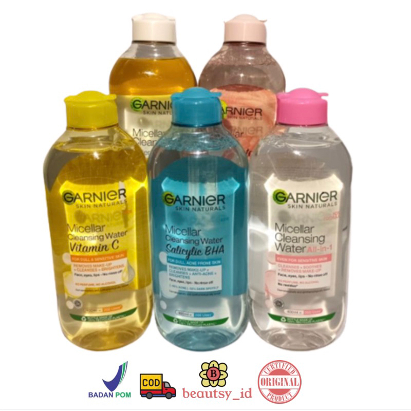 Garnier Micellar Cleansing Water 400ml - Pink , Biru , Rose Glow , Vitamin Vit C , Gold Biphase 400 ml - Pembersih Wajah Make Up Original COD