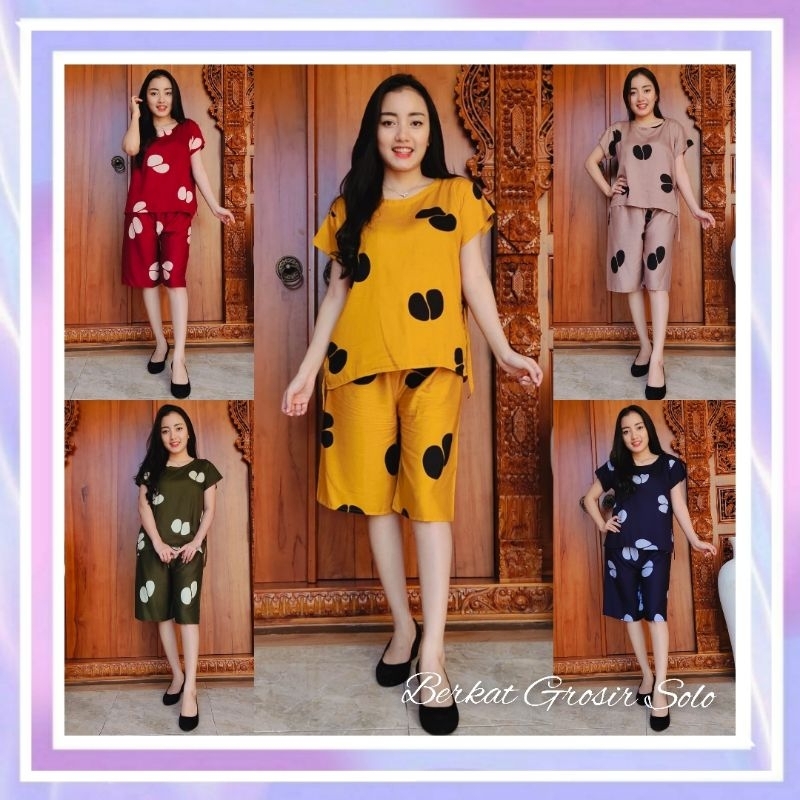 Setelan Daster Celana Pendek Motif Bunga Bali Kekinian