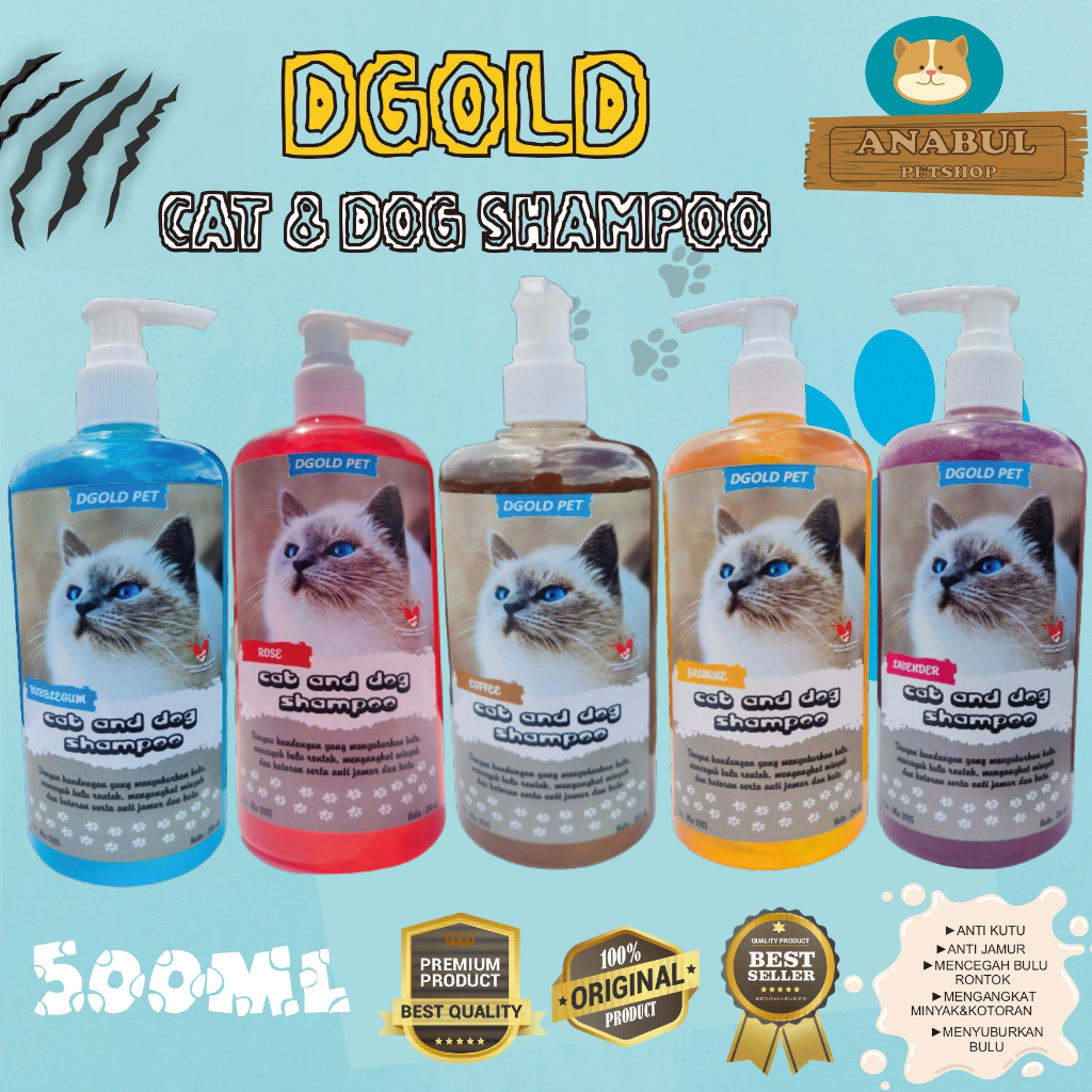 [GROSIR] SHAMPOO KUCING ANJING ANTI KUTU JAMUR DGOLD 500ML BOTOL PUMP MENCEGAH BULU RONTOK VARIAN AROMA MAWAR,LANVENDER,JASMINE,KOPI,BUBBLEGUM