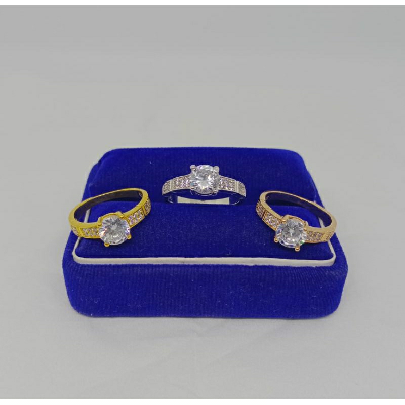 cincin solitaire mata putih samping/perak asli silver 925 lapis emas/perhiasan fashion wanita terbaru