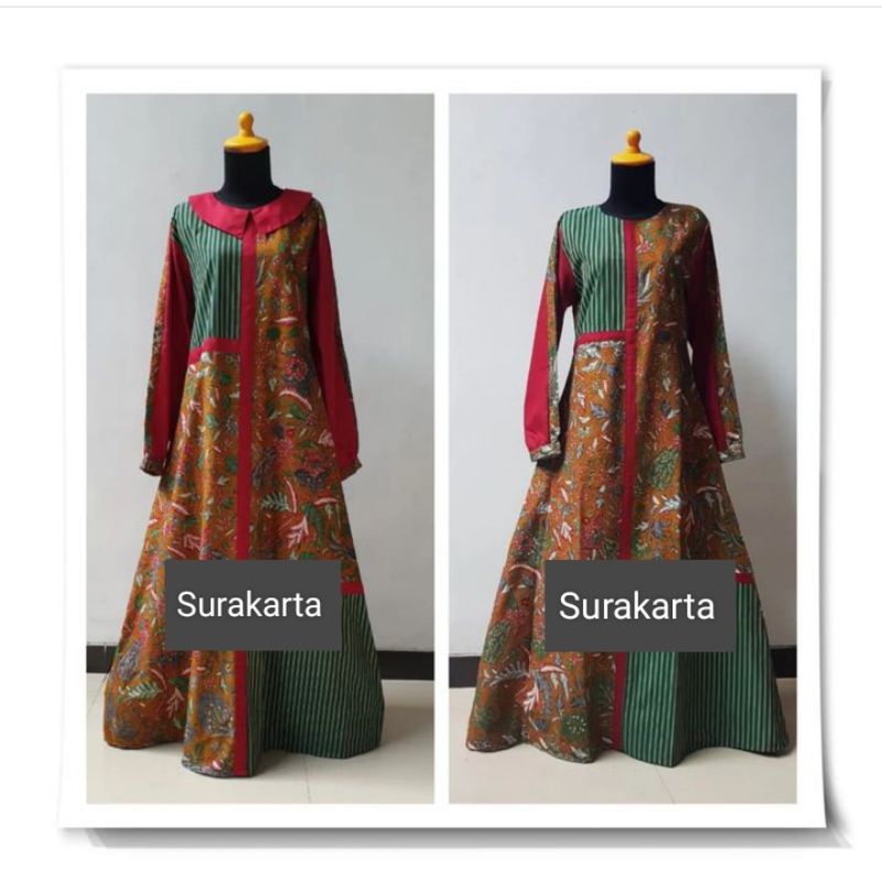 gamis batik wanita modern motif tiga negeri bahan katun jahitan rapi cocok untuk lebaran maupun acar