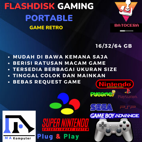 Flashdisk Gaming Portable Batocera 32 GB 3.0 Full Game Konsol Plug & Play