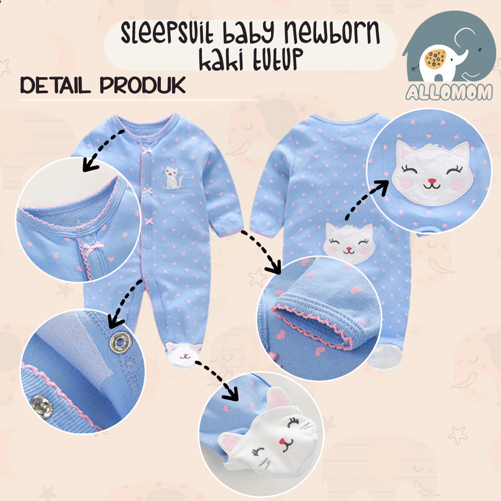 Sleepsuit Bayi Kaki Tutup Katun / Baju Tidur Anak / Baby