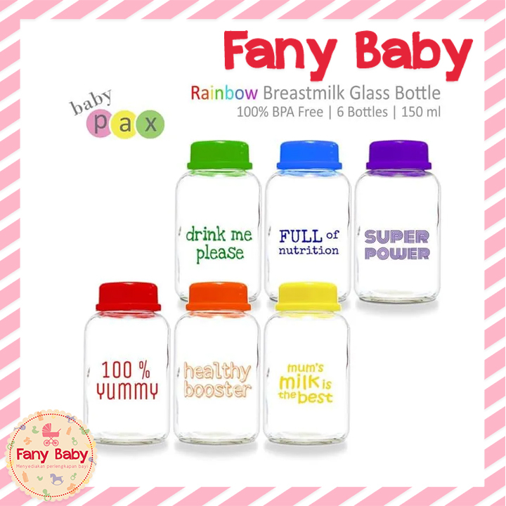 BABY PAX BOTOL KACA RAINBOW 150ML ISI 6PCS