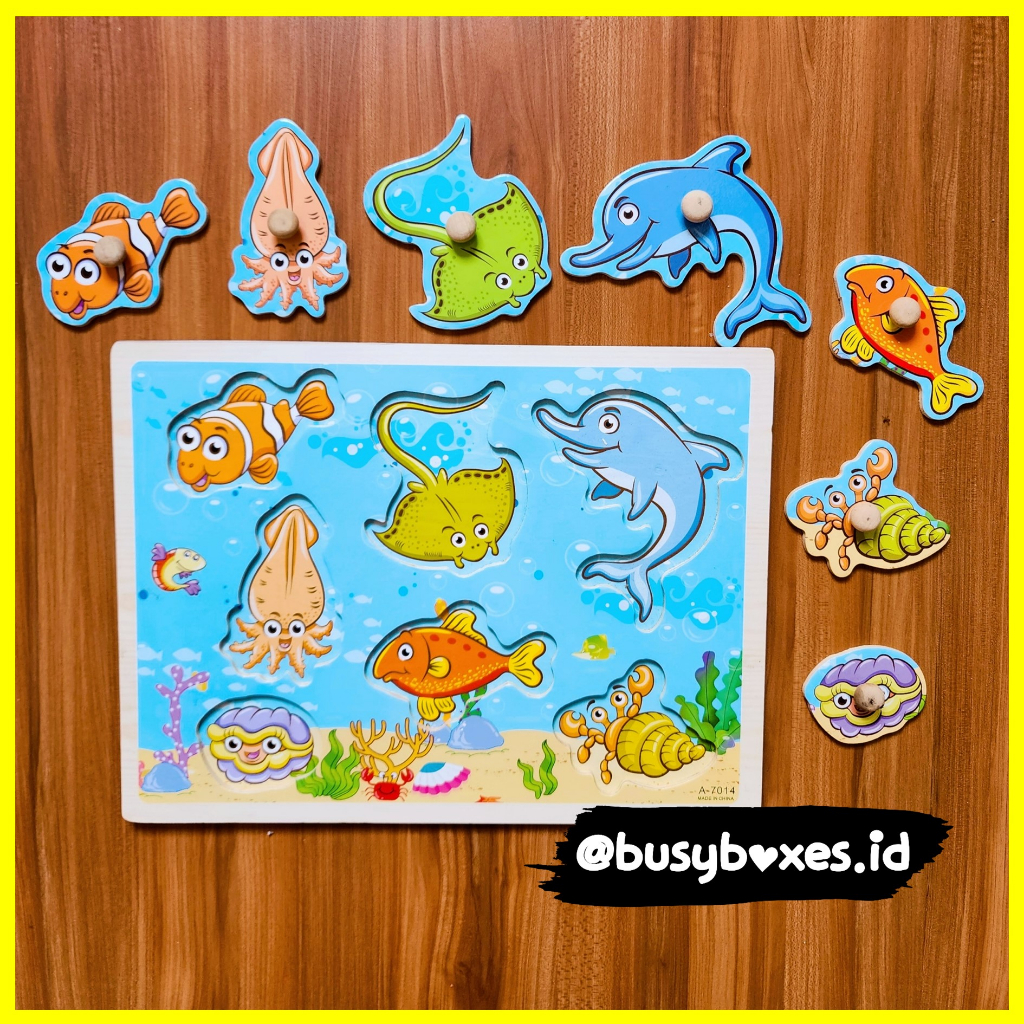 Busyboxes.id Mainan anak edukasi anak 1 2 3 tahun laki laki perempuan mainan edukasi Montessori puzzle jigsaw 3d kayu hewan laut seri kerang