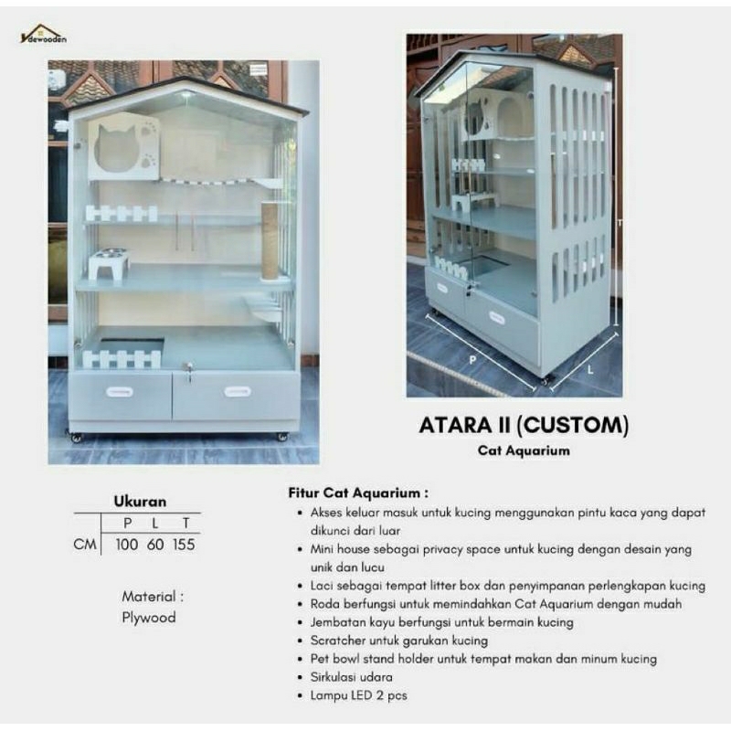 Kandang Kucing Kayu / Cat Aquarium Atara II (custom)