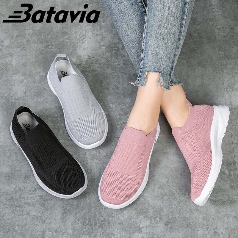 Batavia impor Sepatu wanita fashion Sepatu rajut wanita olahraga premium perempuan terbaru rajut adem antislip Sepatu rajut wanita sepatu lari anak perempuan Shoes Fashion Sport Original Pink Hitam Abu Grey kanvas sekolah korea Onlinemall N13