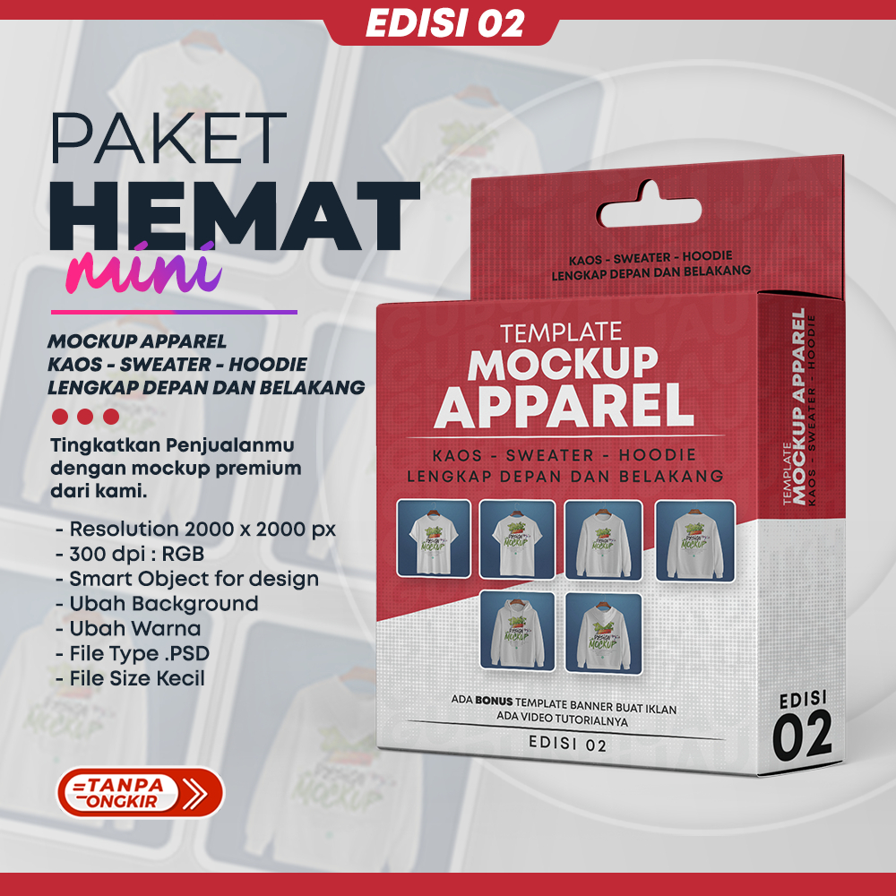 Paket HEMAT Mini Edisi 02-Template Mockup Apparel Kaos | Sweater | Hoodie Lengkap Depan dan Belakang