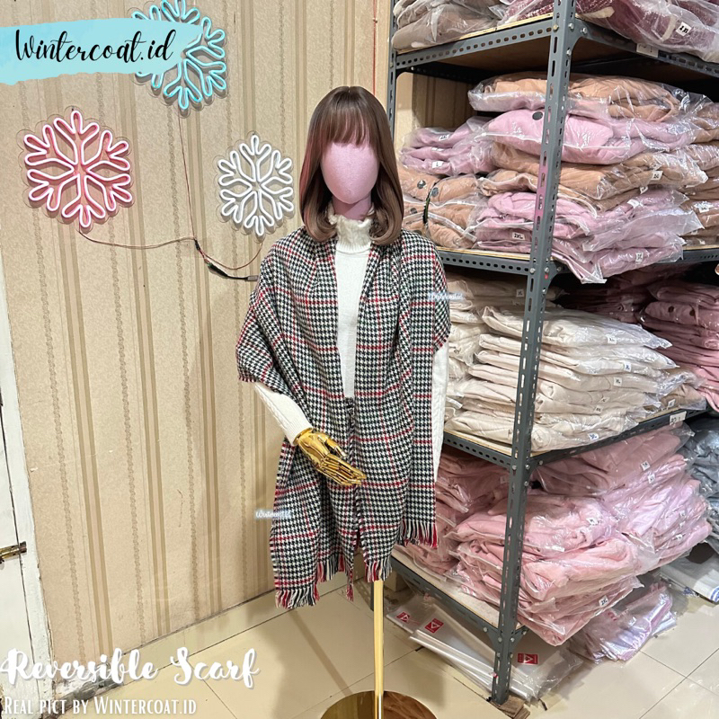 Scarf wanita pria import korean style plaid reversible pashmina syal hangat autumn musim dingin