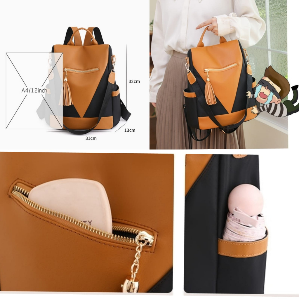 TAS RANSEL WANITA KOREA PREMIUM IMPORT REMAJA KEKINIAN BACKPACK KULIT MURAH COKLAT TEFANIA TA784B7 CEWEK GENDONG PUNGGUNG SEKOLAH KULIAH KERJA BESAR FASHION BATAM SIMPLE